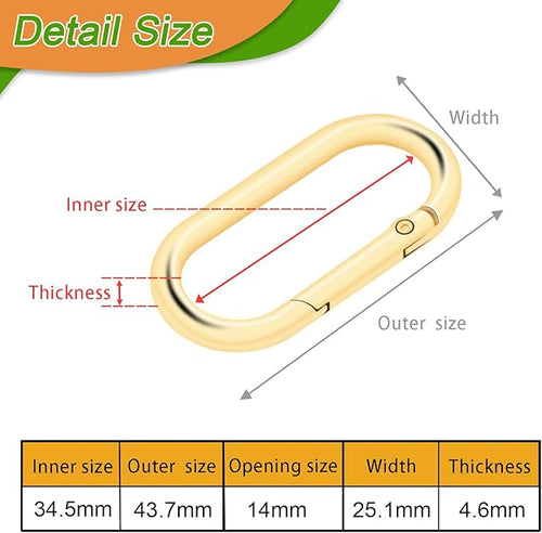 10Pack Large Oval Carabiner, Metal Spring Keyring Clips for Paracord Keychain Lanyard, Car Key Rings, Dog Tag Clip, Pets Collar Buckles, Purse Keychain Replacement (Light Gold)