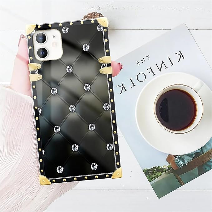 Compatible with iPhone 11 Case, Shiny Black Sofa Crystal Luxury Golden Decoration for Girl Women Soft TPU Shockproof Protective Hard PC Back for iPhone 11