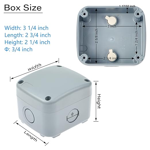 Waterproof Junction Box,Nineleaf PVC/ABS Outdoor Junction Box Electrical,3 1/4 inch x 2 3/4 inch x 2 1/4 inch (86x74x62mm),Exterior Device Box,Universal Electrical Project Enclosure Box ,Grey