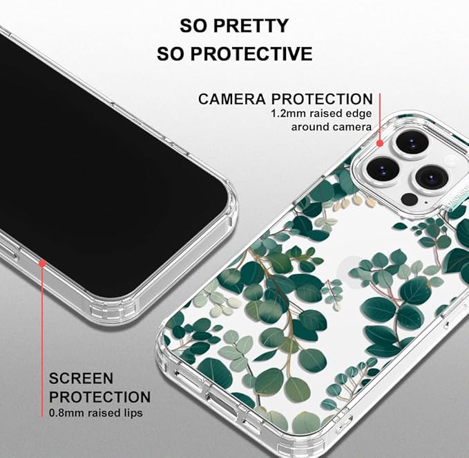 MOSNOVO Case for iPhone 14 Pro Max, [Buffertech 6.6ft Military-Grade Drop Protection] [Anti Peel Off Tech] Clear TPU Bumper Phone Case Cover Design - Eucalyptus