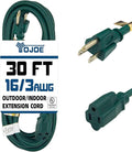 YOJOE Indoor Outdoor Extension Cord, 3 Prong 13A Weatherproof Power Cord, 16 Gauge Heavy Duty 30 ft Green Extension Cord for Garage, Garden and Home, 16/3 SJTW UL Listed