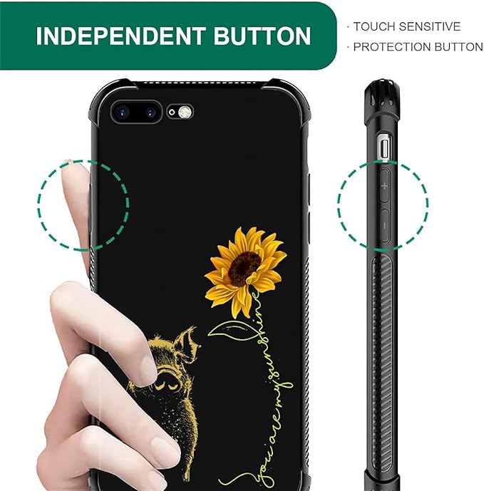 for iPhone 7/8 Case, Pig Sunflower Yellow Sunshine Pattern Made of Soft Silicone Hard Acrylic Shock Protection for iPhone 7/8