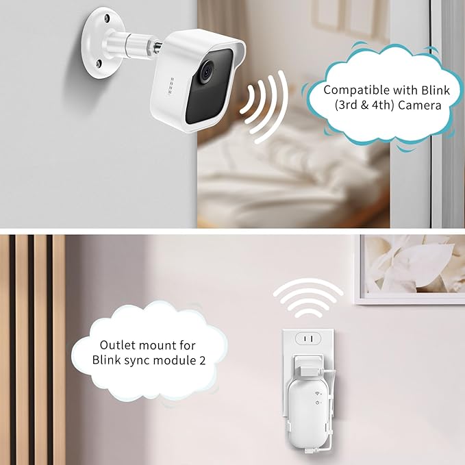 Wall Mount for Blink Outdoor Cameras , 3 Pack Weatherproof Housing, 360 Degrees Adjustable Bracket with Sync Module Core Mount for Blink Outdoor 2K+, 4th & 3rd Gen Cam, White (Camera is Not Included)