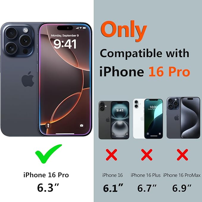 for iPhone 16 Pro Case Waterproof, [Shockproof] [Dustproof] [IP68 Waterproof] Full-Body Hard Case Built-in [Lens Screen Protection] for Diving Case (Black, for iPhone 16 Pro 6.3in)