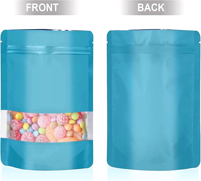 7.1"x10.2" 1 Quart 120pcs Mylar Bags for Food Storage,Smell Proof Bag with Matte Window Resealable Food Storage Bags for Small Business, Stand-up Foil Pouch Packaging Freeze Dried Candy Bag(Blue)