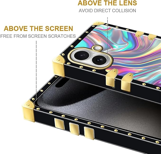 for iPhone 17 Case Luxury Golden Decoration for Girl Women Soft TPU Shockproof Protective Hard PC Back for iPhone 17 Crazy Pattern Holographic Abstract Iridescent Textures