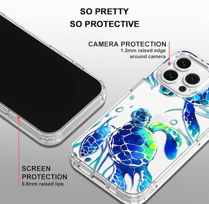 MOSNOVO Case for iPhone 14 Pro Max, [Buffertech 6.6ft Military-Grade Drop Protection] [Anti Peel Off Tech] Clear TPU Bumper Phone Case Cover Design - Sea Turtles