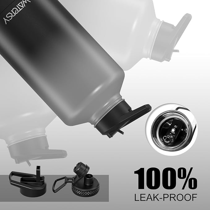 87oz Insulated Water Bottle (Cold for 48 Hrs),BPA Free&Leak Proof,1.5 Gallon Stainless Steel Water Flask,Water Jug with Straw Spout Lids for Gym,Hiking,Camping,Grey Black