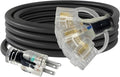 2FT 12/3 Outdoor Extension Cord with Multiple Outlets 12 Gauge 3 Outlet Heavy Duty Power Cord Splitter Flexible 3 Way Power Cable Waterproof with Light Indicator 12AWG 15A 1875W SJTW,ETL Listed