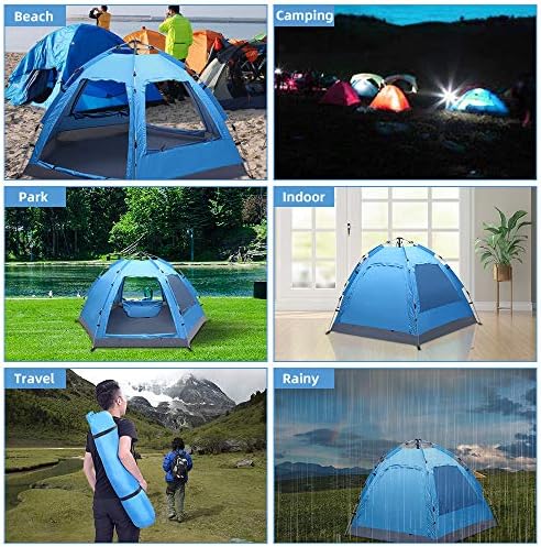 Family Camping Pop Up Tent, 3-4 Person Automatic Instant Tent with Shelter, Double Layers Waterproof, Windproof, Anti-UV with Carry Bag for Backpacker, Beach, Outdoor, Traveling, Hiking - Image 2