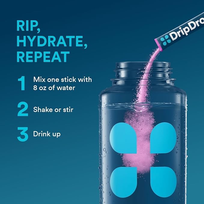 DripDrop Hydration Packets - Berry - Single Serve Electrolytes Powder Drink Mix - Non-GMO, Gluten Free, Vegan - 32 Sticks