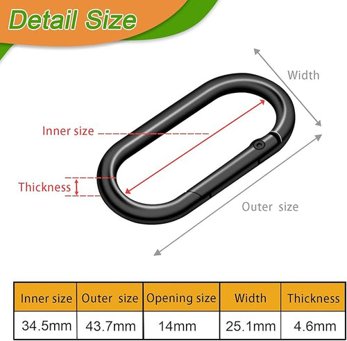 10Pack Large Oval Carabiner, Metal Spring Keyring Clips for Paracord Keychain Lanyard, Car Key Rings, Dog Tag Clip, Pets Collar Buckles, Purse Keychain Replacement (Gun Black)