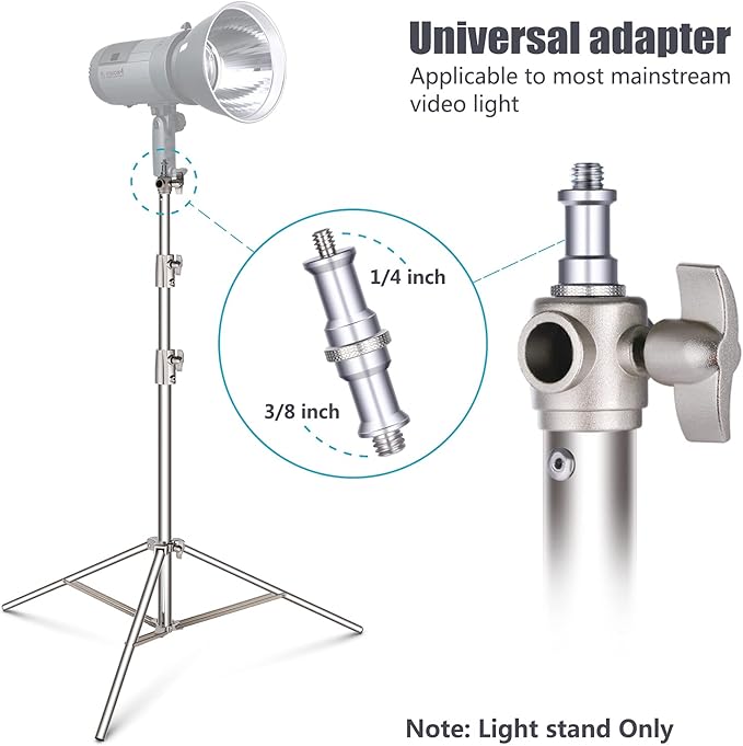 NEEWER 102"/2.6m Stainless Steel Light Stand, Spring Cushioned Heavy Duty Photography Tripod Stand with 1/4” to 3/8” Universal Screw Adapter for Strobe, LED Video Light, Ring Light, Monolight, Softbox