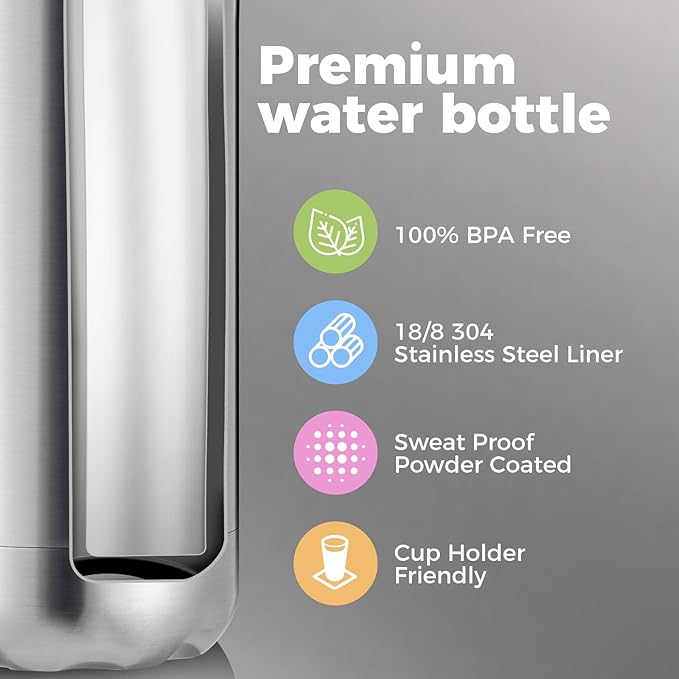 Volhoply 17oz Stainless Steel Water Bottles Bulk, Leakproof Insulated Metal Water Bottle for Sports, Travel, Adult, Available in Packs of 1, 4, or 8（Silver,8 Pack）
