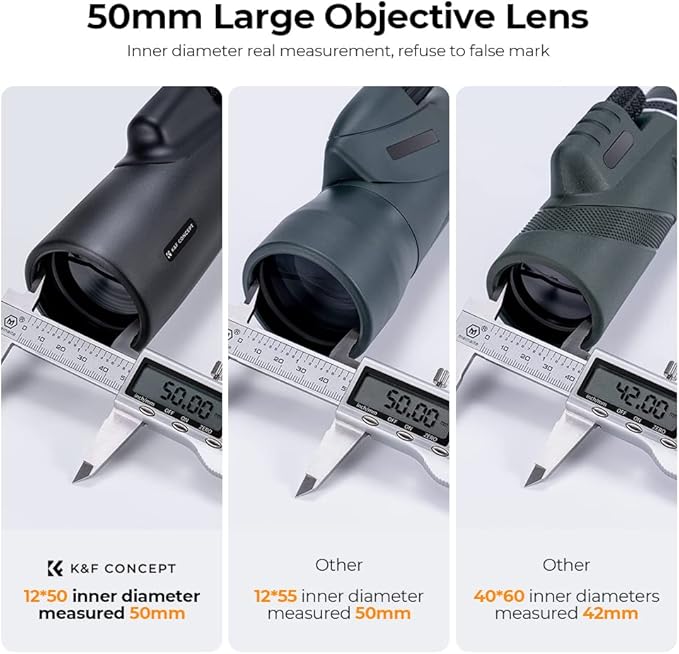 K&F Concept 12X50 HD Monoculars, Monoculars Telescope for Adults with BAK4 Prism & FMC Lens, Waterproof Monocular Scope with Dual Focus for Bird Watching Hunting Wildlife Hiking Traveling