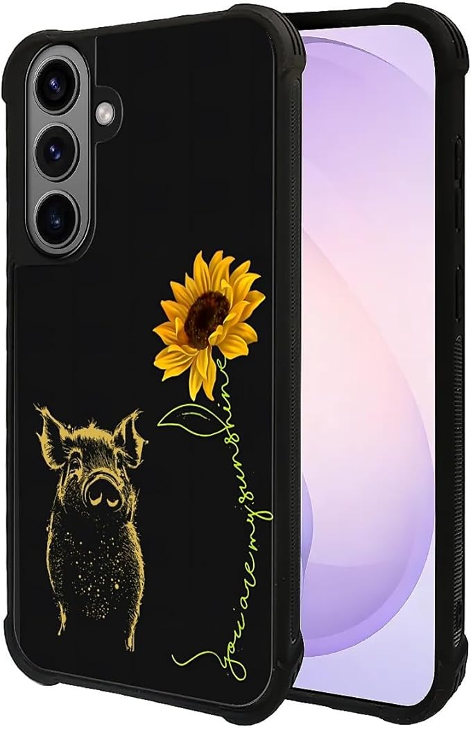 for Samsung Galaxy S26 Plus Case,Graphic Design for Girl Boy Soft Silicone Hard Acrylic Shock Protection Designed for Samsung Galaxy S26 Plus Pig Sunflower Yellow Sunshine Pattern