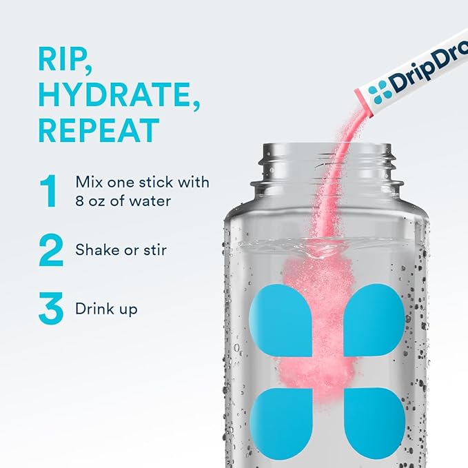 DripDrop Sugar Free Hydration Packets - Zero Classic Variety Pack - Single Serve Electrolytes Powder Drink Mix - Lemon Lime, Watermelon, Peach, Passion Fruit - Non-GMO, Gluten Free, Vegan - 32 Sticks