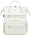 LOVEVOOK Leather Laptop Backpack for Women 15.6 inch,Travel Backpack Purse Nurse Teacher Backpacks Computer Laptop Bag,Professional College Business Work Carry On Backpack with USB Port,Beige White
