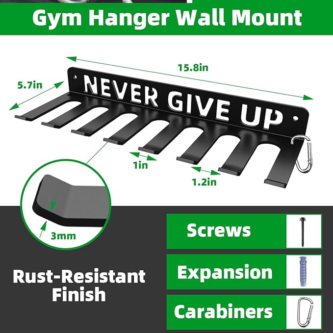 Home Gym Accessories Organization Storage Rack Equipment For Home 8 Hook Wall Hanger Display Gear Barbells Resistance Bands Jump Ropes Lifting Belt Hanger Accessories Hardware Included