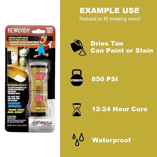 PC Products PC-Woody Wood Repair Epoxy Paste, Two-Part 24 oz in Two Cans, Tan 44330
