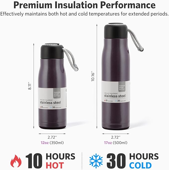 Dusgut 17 oz Stainless Steel Water Bottle Double Wall Vacuum Insulated Kids Wide Mouth Flask with Leakproof Portable Lid