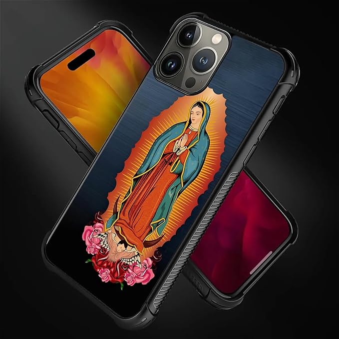 for iPhone 15 Pro Case, Red Virgen Guadalupe Pattern Graphic Design Girl Boy Soft Silicone Hard Acrylic Shock Protection for iPhone 15 Pro