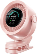 KIMMOO Portable Clip on Fan, 100-Speed Rechargeable USB Fan with LED Display, 360° Rotation & Strong Airflow Desk Fan, Up to 17 Hours Small Battery Fan for Outdoor Travel Camping Treadmill Car (Pink)