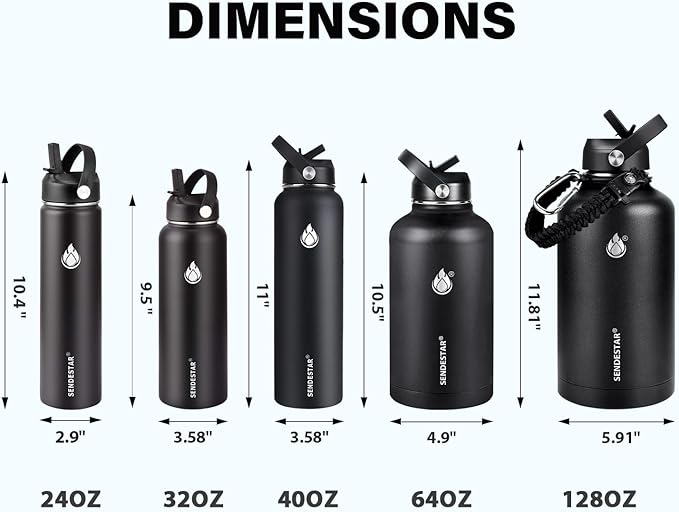 Insulated Water Bottle 64 oz, Triple Wall Vacuum Stainless Steel Water Bottles (Cold for 48 Hrs), Leak Proof & Non-BPA, Half Gallon Water Flask Jug Wide Mouth Straw Lid & Spout Lid