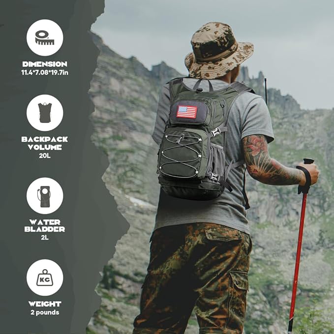 Maelstrom Hydration Hiking Backpack with 2L/3L Water Bladder, High Flow Bite Valve Water Backpack Men Women Lightweight Insulation for Hiking, Cycling, Running, Climbing, Camping