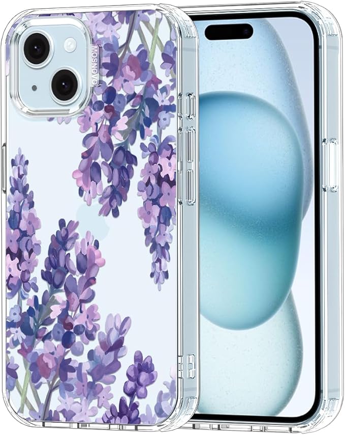 MOSNOVO Case for iPhone 15 Plus/iPhone 14 Plus, [Buffertech 6.6ft Military-Grade Drop Protection] [Anti Peel Off Tech] Clear TPU Bumper Phone Case Cover Design - Lavender