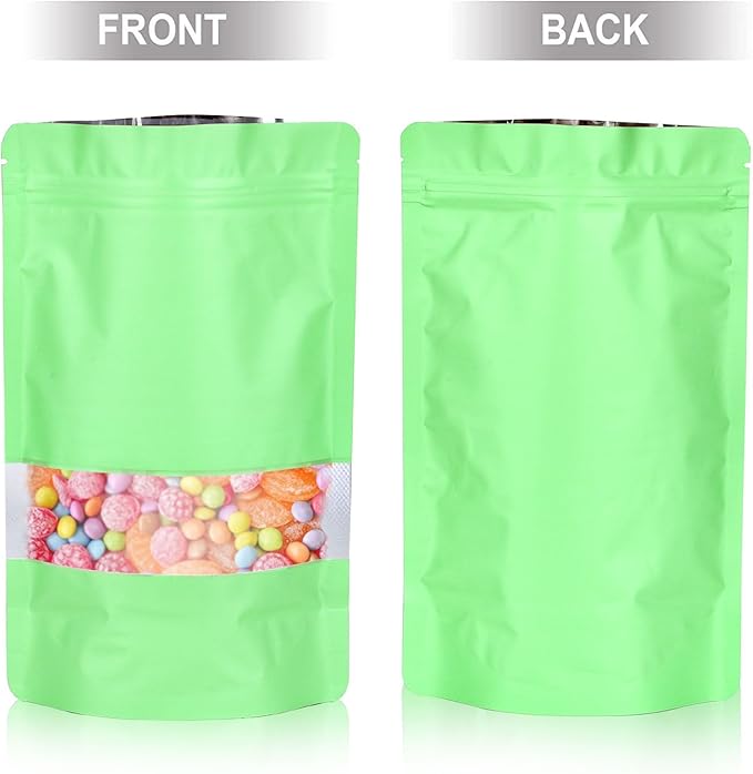 4.7"x7.8" 120pcs Mylar Bags for Food Storage,Smell Proof Bag with Matte Window Resealable Food Storage Bags for Small Business, Stand-up Foil Pouch Packaging Freeze Dried Candy Bag(Light Green)