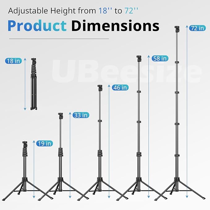 UBeesize 72" Phone Tripod & Selfie Stick, Camera Tripod Stand with Wireless Remote and Phone Holder,Compatible with iPhone Android, Perfect for Selfies/Video Recording/Live Streaming Black
