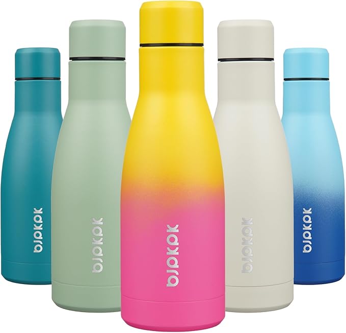BJPKPK 12oz Water Bottles Stainless Steel Double Wall Vacuum Insulated Small Water Bottles for Travel,Rainbow