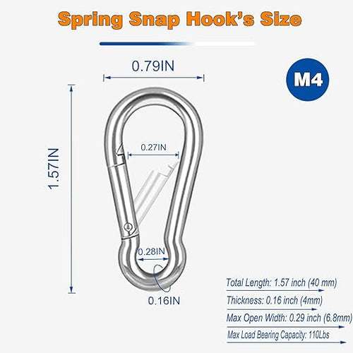 120PCS M4 Heavy Duty Carabiner Clip, 1.57Inch Snap Hook Quick Link Small Carabiner Clips,Spring Link Buckle for Fishing Camping Hammock Dog Leashes-110LBS Holding Capacity (Silver)