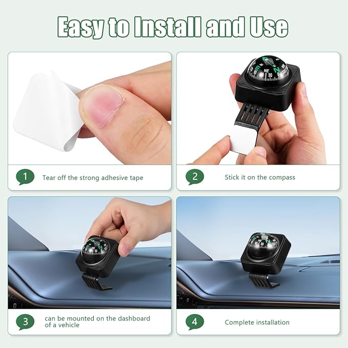 DOITOOL Car Compass Portable Auto Dashboard Ball Compass for Accurate Direction Navigation Suitable for Cars and Boats 2.59X2.16X2.16In