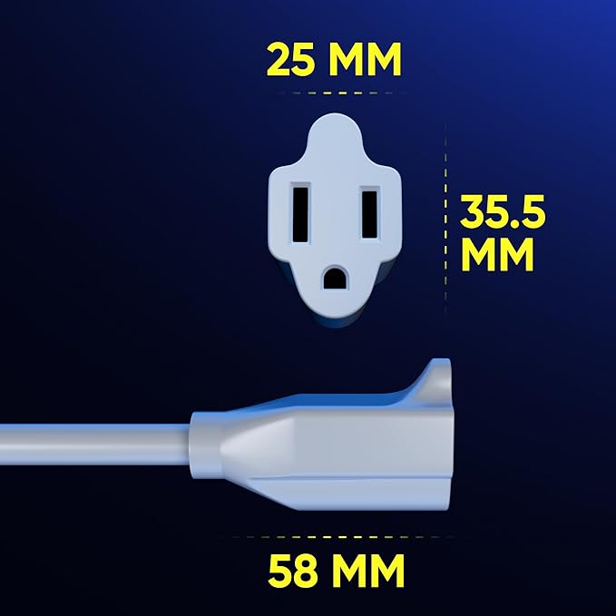 Maximm Extension Cord 15 Foot White Flat Plug, 360° Rotating Short Power Cord Single Outlet, Indoor 16 Gauge 3 Prong Grounded Wire UL Certified (15Ft White)