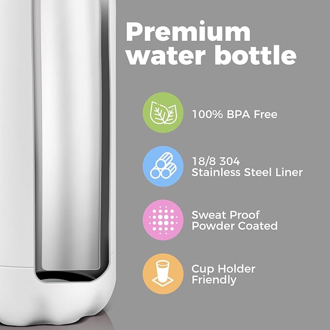 Volhoply 17oz Insulated Stainless Steel Water Bottle, Double Wall Vacuum Flask, Keeps Cold 24h & Hot 12h, Available in Packs of 1, 4, or 8（White,1 Pack)