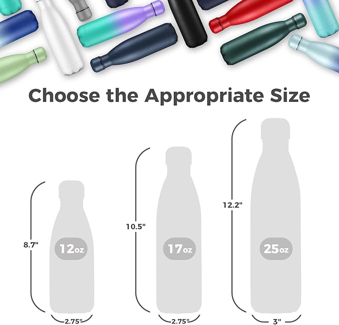 Volhoply 17oz Stainless Steel Water Bottles Bulk, Leakproof Insulated Metal Water Bottle for Sports, Travel, Adult, Available in Packs of 1, 4, or 8（Silver,8 Pack）