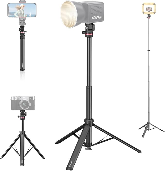 ULANZI MT-80 Aluminum Tripod Stand, 7FT Extendable Camera Phone Tripod for Travel, Auto Pop-Up, 1/4" Screw, 360 Ball Head Portable Photo Video Light Stand for DSLR Camera, Ring Light, Video Rig