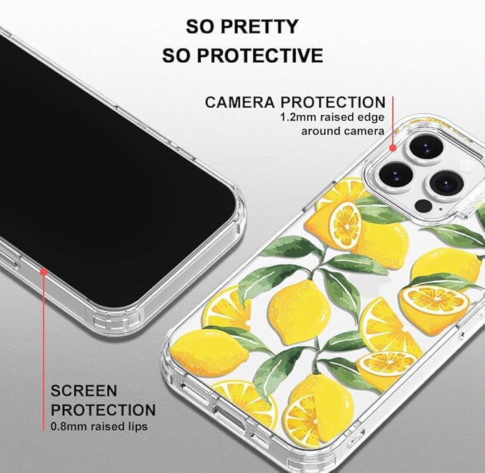 MOSNOVO Case for iPhone 14 Pro Max, [Buffertech 6.6ft Military-Grade Drop Protection] [Anti Peel Off Tech] Clear TPU Bumper Phone Case Cover Design - Lemon