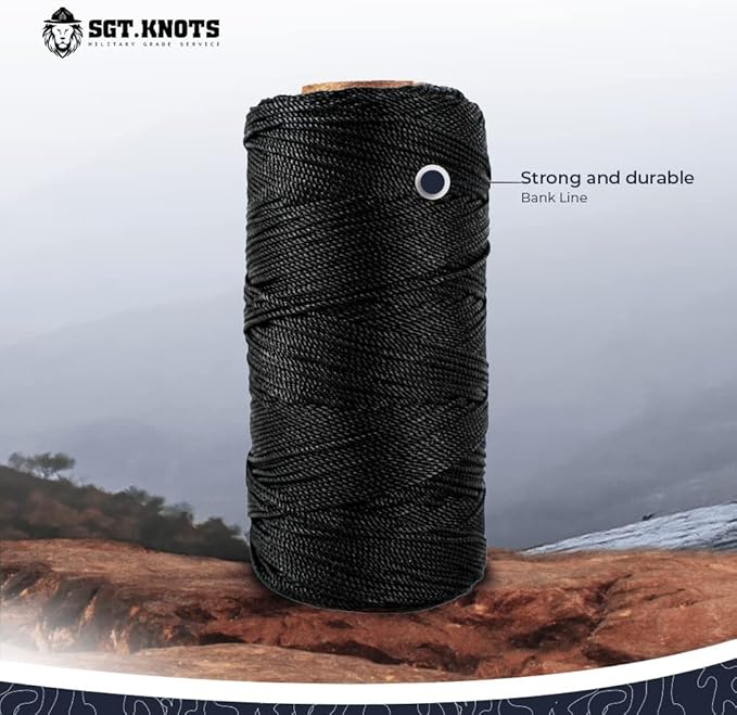 SGT KNOTS Tarred Twine - 100% Nylon Bank Line for Bushcraft, Netting, Gear Bundles, Construction, Lacing Twisted Cord, Weatherproof #120-1 lb