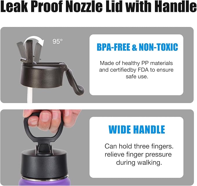 Volhoply 24 Ounce Insulated Water Bottle With Straw Lid,Stainless Steel Wide Mouth Sport Bottles With Handle,Double Wall Vacuum Cups keep Cold,Reusable Travel Thermal Cups For Holder,Gym(Purple,1)