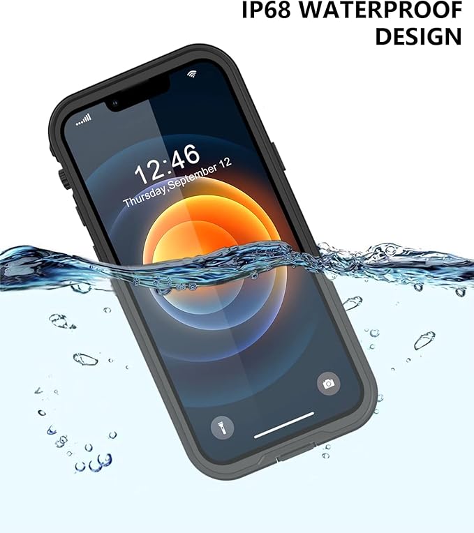 Protebox for iPhone 12 Waterproof Case with Built-in Screen Protector, Shockproof Dustproof Full Body Protective IP68 Waterproof Phone Case for iPhone 12 6.1 inch (Black/Clear)