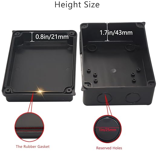 Project Box IP65 Waterproof Dustproof Junction Boxes ABS Plastic DIY Electronic Case, Indoor & Outdoor Electrical Box Power Cord Enclosure Black 150x110x70mm