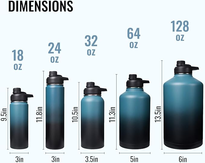 Fijinhom 18 oz Insulated Water Bottle with Handle, 304 Stainless Steel Water Bottles with Wide Mouth, Double Wall Vacuum Sports Water Bottle, BPA Free, Keep Cold and Hot, Blue&Black