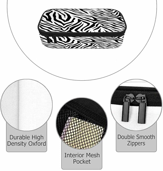Black White Stripes Pencil Case Organizer Zebra Animal Skin Artwork Texture Stationery Box Makeup Box School Supply for Boy Girl Men Women