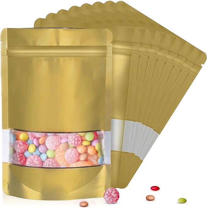 4"x6" 120pcs Mylar Bags for Food Storage,Smell Proof Bag with Matte Window Resealable Food Storage Bags for Small Business, Stand-up Foil Pouch Packaging Freeze Dried Candy Bag(Gold)