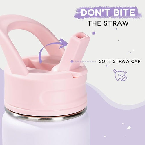 12oz Water Bottle for School, Bottles with Straws, Stainless Steel Vacuum Insulated Water Bottle, Leak-Proof, BPA-Free, Gentle Purple + Luck