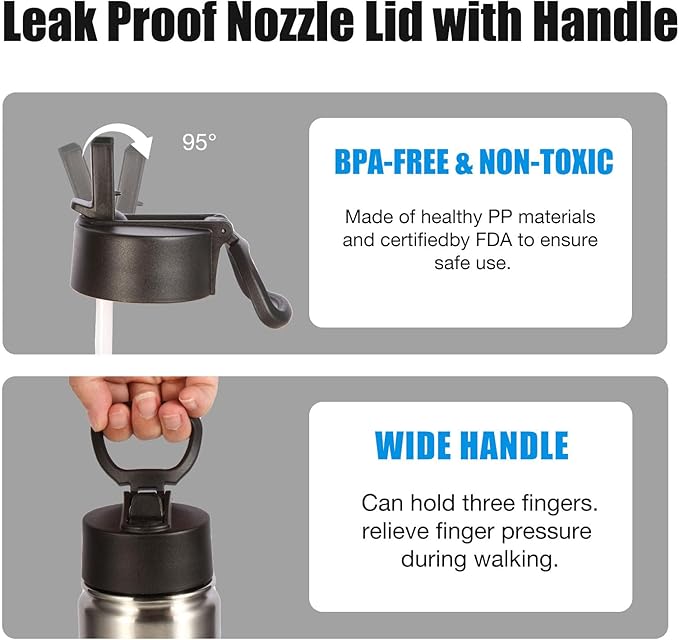 Volhoply 24oz Insulated Water Bottle With Straw Bulk 3 Pack,Metal Wide Mouth Water Bottles With Handle Lid Keep Cold,Reusable Double Wall Cups,Powder Coated Sport Bottle For Holder(Silver,3 Count)