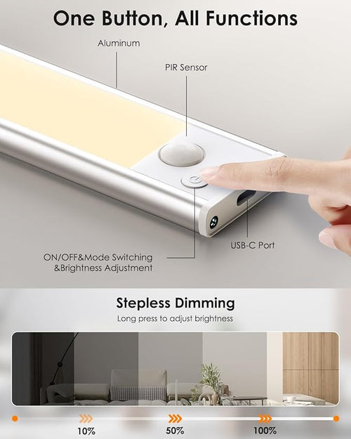 14in Under Cabinet Lighting, Upgraded 3200mAh Rechargeable Under Cabinet Lights Wireless, LED Motion Sensor Light Indoor Closet Lights Under-Counter Light Fixtures for Kitchen, Pantry, 2-Pack